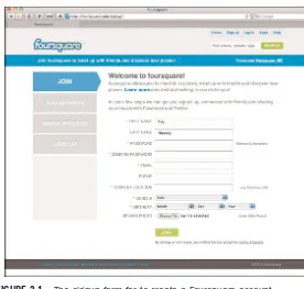 FIGURE 2.1The signup form for to create a Foursquare account.