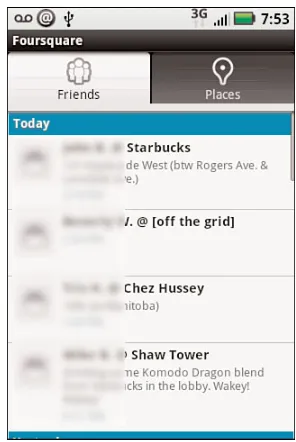FIGURE 4.4The Foursquare home for Android.