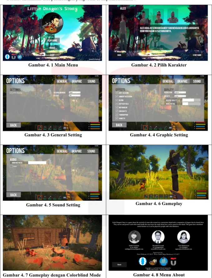 Gambar 4. 1 Main Menu  Gambar 4. 2 Pilih Karakter 