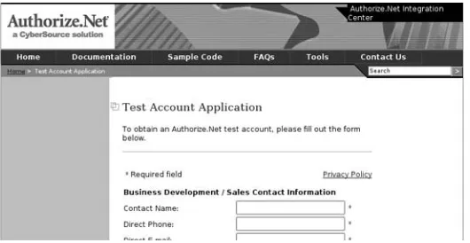 Figure 5-8. Signing up for a test account at Authorize.Net. 