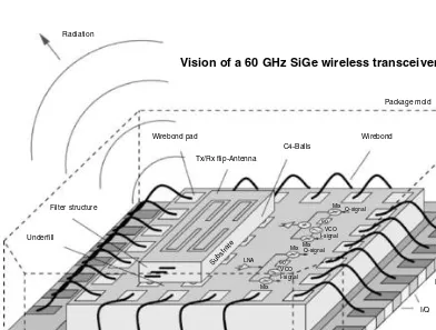 FIGURE 1.5Vision for a single chip SiGe mm wave transceiver system. (Used with the permission of UllrichPfeiffer.)