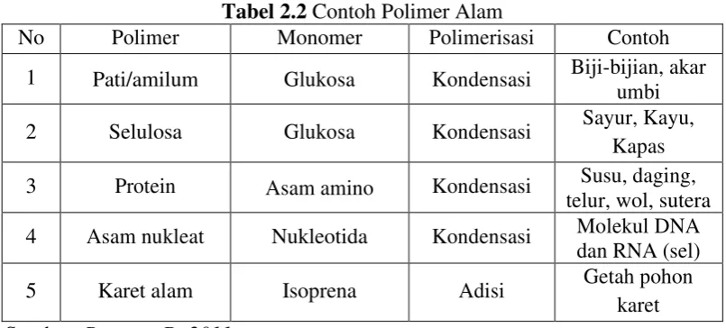 Tabel 2.2 Contoh Polimer Alam 