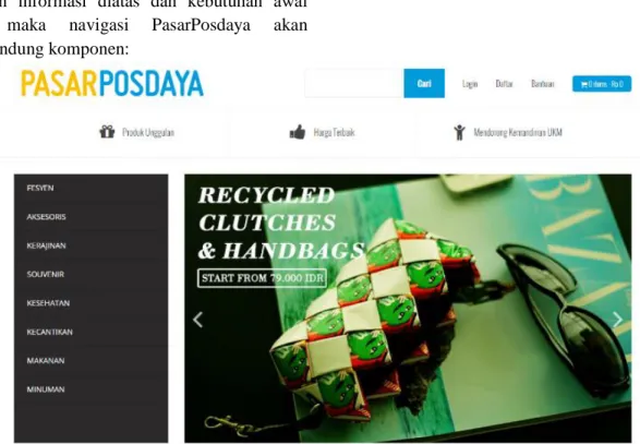 Gambar 3. Tampilan halaman utama Pasar Posdaya.com yang memiliki search  bar pada bagian atas dan direktori kategori pada bagian kiri 