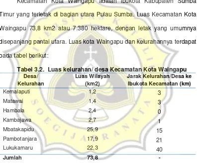 Tabel 3.2.  Luas kelurahan/ desa Kecamatan Kota Waingapu 