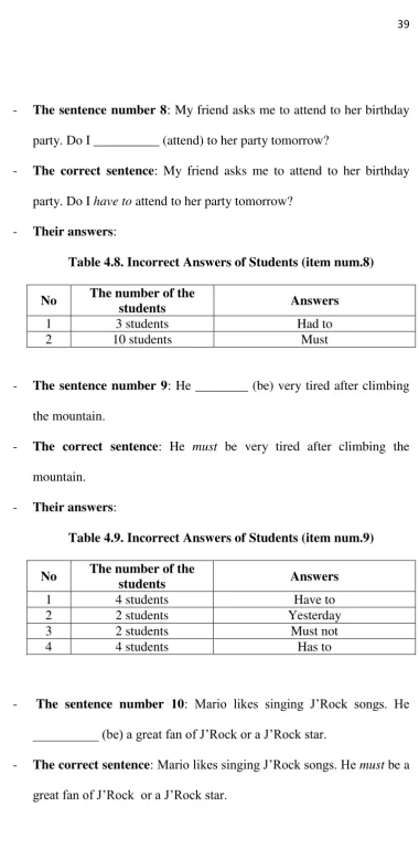 Table 4.8. Incorrect Answers of Students (item num.8) 