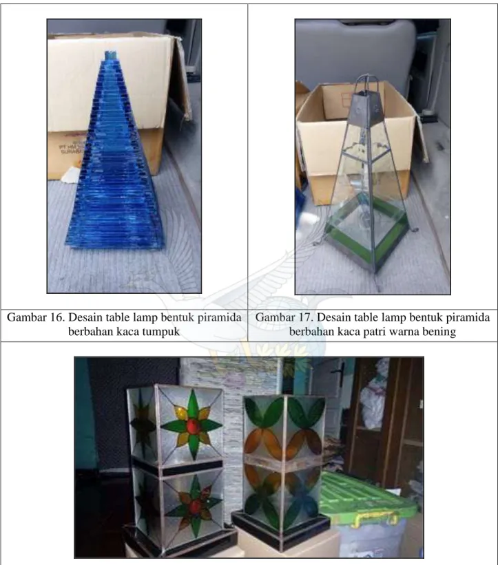Gambar 17. Desain table lamp bentuk piramida  berbahan kaca patri warna bening 