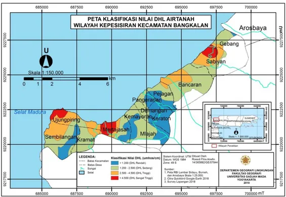 Gambar 1. Peta Klasifikasi Nilai DHL Airtanah Kecamatan Bangkalan 