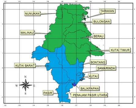 Gambar 1. Peta Kawasan Andalan Kabupaten/Kota di Kalimantan Timur                         