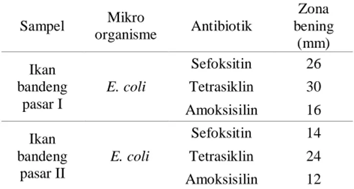 Tabel 3. Nilai D 10  E.coli pada ikan bandeng 
