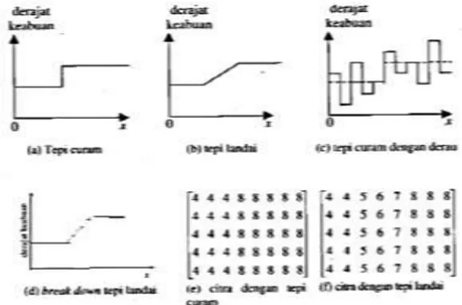 Gambar 2. Jenis-jenis Tepi (Munir, 2004)  2.2 Teknik Deteksi Tepi 