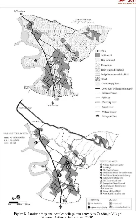 Figure 8. Land use map and detailed village tour activity in Candirejo Village  (source: Author‟s field survey, 2009) 