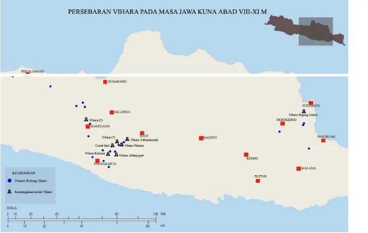 Gambar 3. Peta Persebaran Vihāra Pada M asa Jawa Kuna Abad VIII-XI M Sumber: M ochtar 2009, 133 