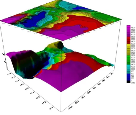 Gambar 9. Peta bathymetry 3D Vol 4  Metode Kriging.