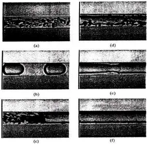 GAMBAR 1. Fotografi pola aliran pada pipa uji berdiameter 1,1 mm: a. Bubbly (jL = 6 m/ s; jG = 0,396 m/ s); b