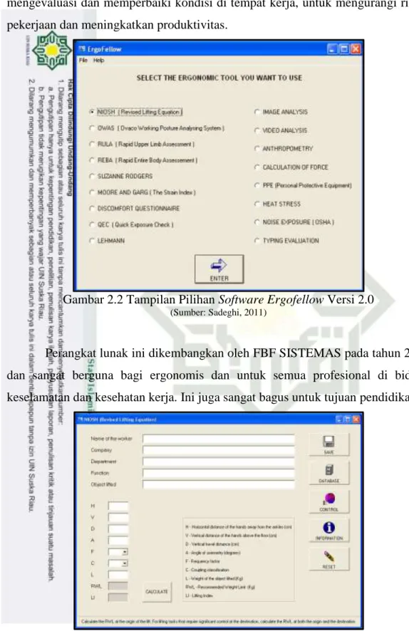 Gambar 2.2 Tampilan Pilihan Software Ergofellow Versi 2.0 