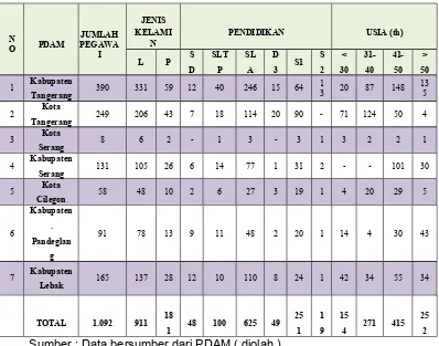 Tabel 1.2.   DATA PEGAWAI PDAM DI PROPINSI BANTENPER 31 DESEMBER 2014