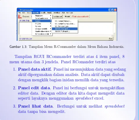 Gambar 1.3: Tampilan Menu R-Commander dalam Menu Bahasa Indonesia.