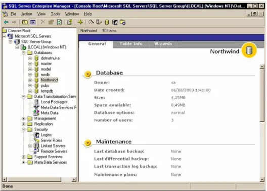 Gambar 2.4 Tampilan Enterprice Manager SQL Server 2000   