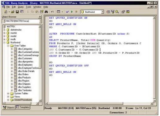 Gambar 2.5 Tampilan Query Analyser SQL Server 2000   