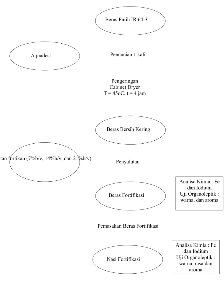 Gambar 3. Diagram Alir Penelitian Utama Pembuatan Beras dan Nasi Fortifikasi dari Beras dengan Pencucian 