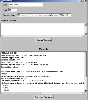 Figure 3–7Accessing the LotteryNumbers servlet results in normal response (with the document sent to the client) in two situations: when there is an unconditional GET request or when there is a conditional request that specifies a date before servlet initi