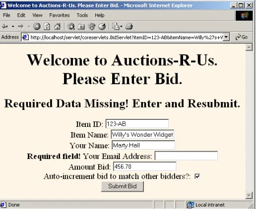 Figure 4–14Original form of servlet: it presents a form to collect data about a bid at an auction.
