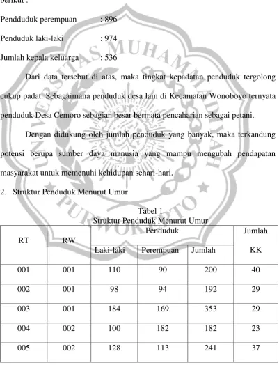 Tabel 1 Struktur Penduduk Menurut Umur 
