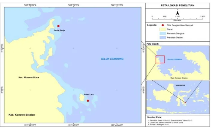 Gambar 1. Peta Lokasi Penelitian Perairan Teluk   Staring. 