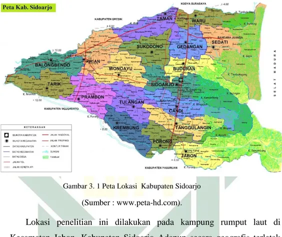 Gambar 3. 1 Peta Lokasi  Kabupaten Sidoarjo 