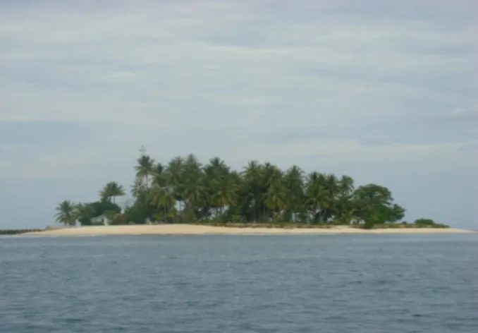 Gambar   2. Pulau Kasiak dengan pantainya yang putih serta pohon kelapa bila dilihat  dari kajauhan