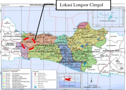 Gambar 3. Lokasi Longsor tebing Ciregol berdasar Peta Rupa Bumi Indonesia 