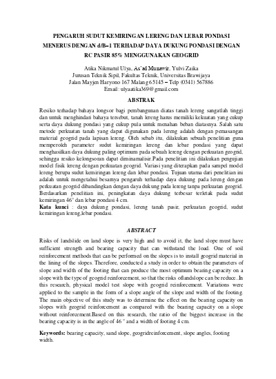 Pengaruh Sudut Kemiringan Lereng Dan Lebar Pondasi Menerus Dengan D/b=1 ...