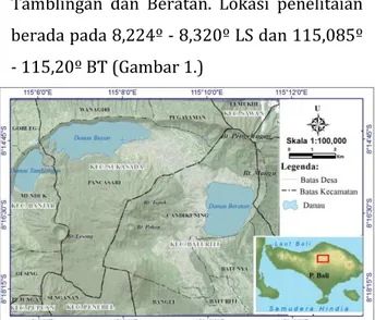 Gambar 1. Lokasi penelitian (sumber: data  citra Pleaides 2014 Kebun Raya “Eka Karya”  Bali &amp; peta Rupa Bumi Indonesia, 2019)