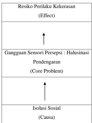 Tabel 3.1 : Pohon Masalah Gangguan Sensori Persepsi : Halusinasi Pendengaran  Maka  Diagnosa  keperawatan  yang  diangkat  adalah  Gangguan  Sensori  Persepsi : Halusinasi Pendengaran 