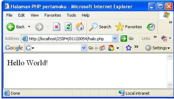 Gambar 2.1 Hasil Eksekusi Script halo.php 