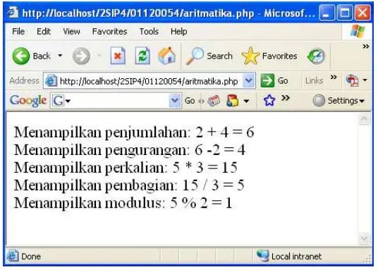 Gambar 3.1 Eksekusi Script aritmatika.php 