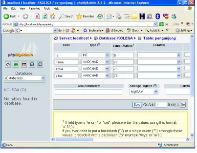 Gambar 10.4 Window Definisi Tabel 