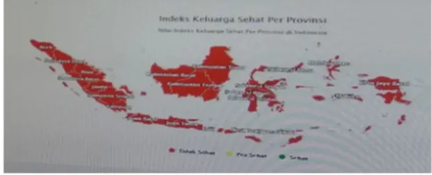 Gambar 3. Terlihat bahwa hampir seluruh wilayah Indonesia dalam wilayah merah,  artinya Indeks Keluarga sehat masih jadi dibawah standar