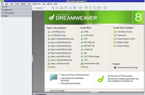 Gambar 2.7 Tampilan Macromedia Dreamweaver 8.0 