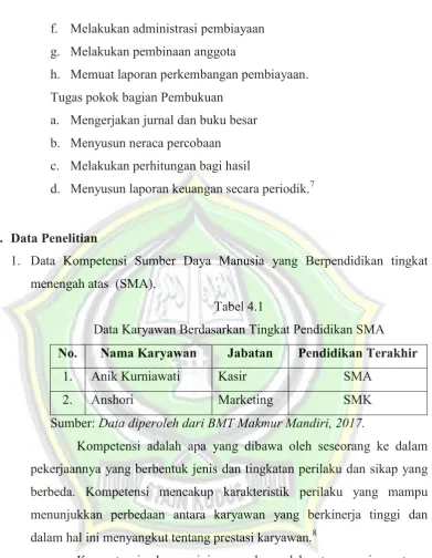 Tabel 4.1 Data Karyawan Berdasarkan Tingkat Pendidikan SMA 