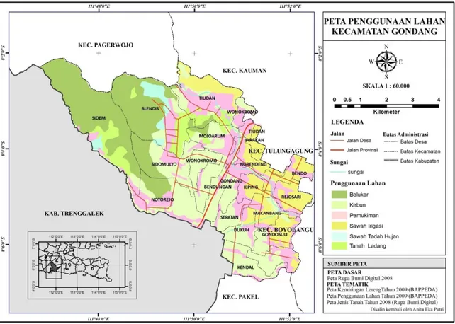 Gambar 2. Peta Penggunaan Lahan di Kecamatan Gondang Kabupaten Tulungagung 