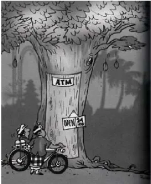 Gambar 3 Parodi Pohon Besar sebagai Tempat Penarikan Uang (ATM) (Sumber: Bog-Bog Edisi No 10 Volume 10 Tahun 2012, hlm