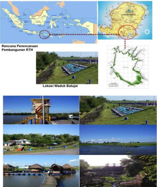 Gambar 1. Peta lokasi dan kondisi visual green belt Waduk Batujai 