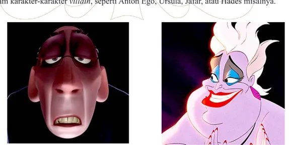 Gambar 4. Contoh Physiognomy pada Karakter Anton Ego dan Ursula (Sumber: Walt Disney, 2017)