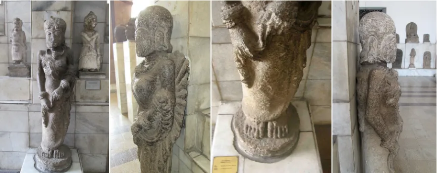 Fig. 8, 9, 10, and 11. (Left to right) Female statue from Mojokerto, National Museum Jakarta, inv