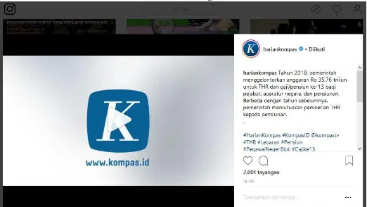 Gambar I.2 Penyebaran informasi tentang Kompas.id berupa video di media 