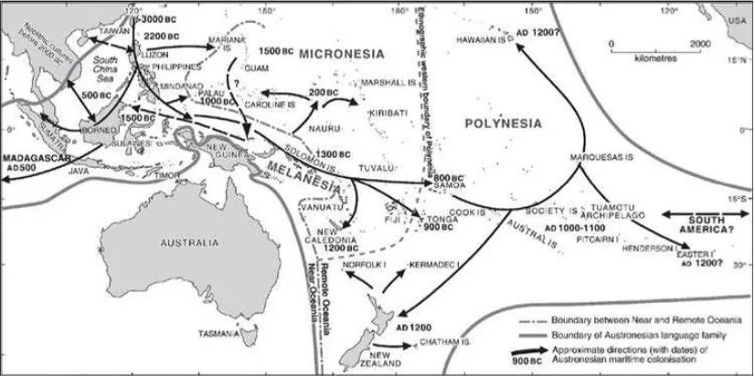Figure 1. Distribution of  Austronesia Language Family. Source: Bellwood, 2012: S363-S378 