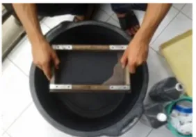 Gambar 5. Proses pengayakan dengan 100 mesh  c.  Pencucian Pasir Besi Menggunakan Detergen 