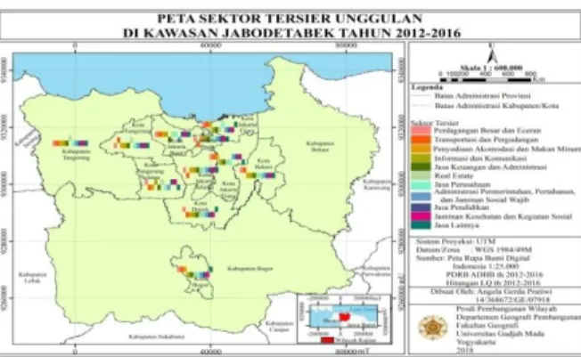 Gambar 4.2 Peta Sektor Tersier Unggulan di  Kawasan Jabodetabek Tahun 2012-2016 