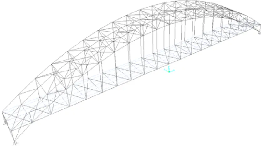 Gambar 2. Pemodelan Rangka 3D  Jembatan a-Half Through Arch  3.  Metode 